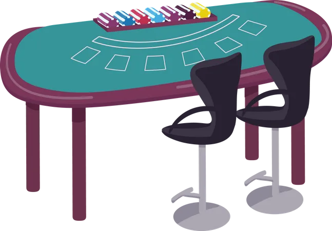 Casino Cartoon Vector Illustration Green Table To Play Blackjack Flat Color Object Desk To Play Card Game And Make Bets Counter For Gambling Competition Isolated On White Background Illustration