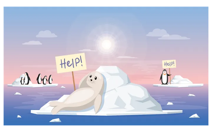 Polar animals asking for help Illustration