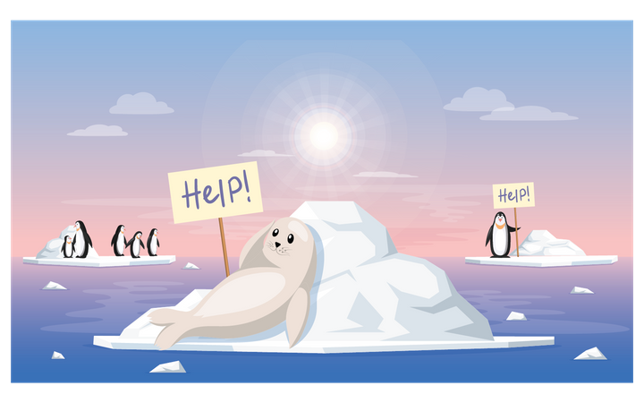 Polar animals asking for help  Illustration