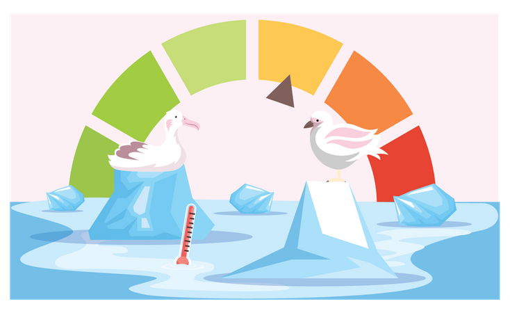 Polar animals feeling rise in temperature Illustration