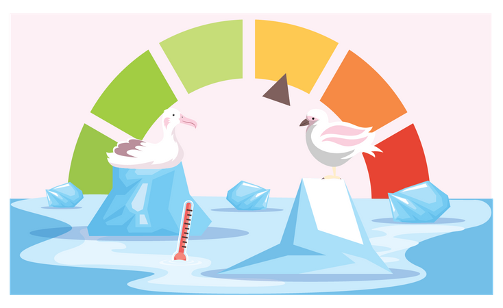 Polar animals feeling rise in temperature  Illustration