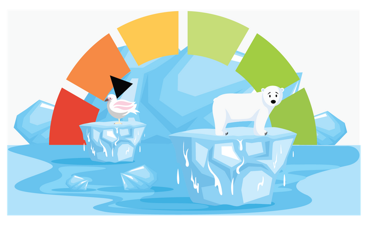 Polar animals suffering from intense heat  Illustration