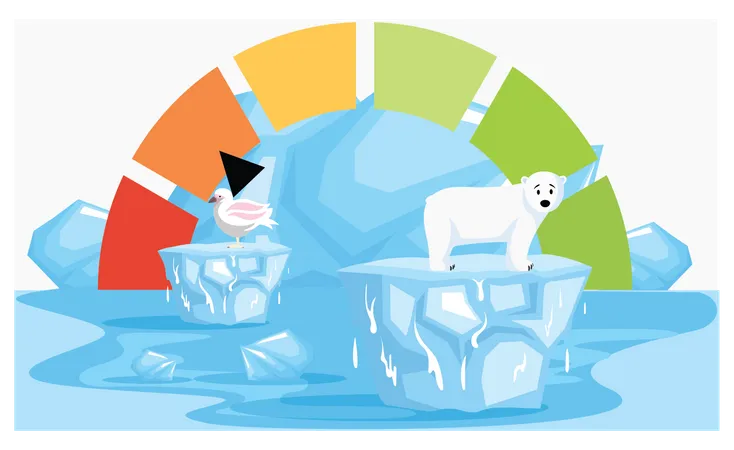 Polar animals suffering from intense heat  Illustration