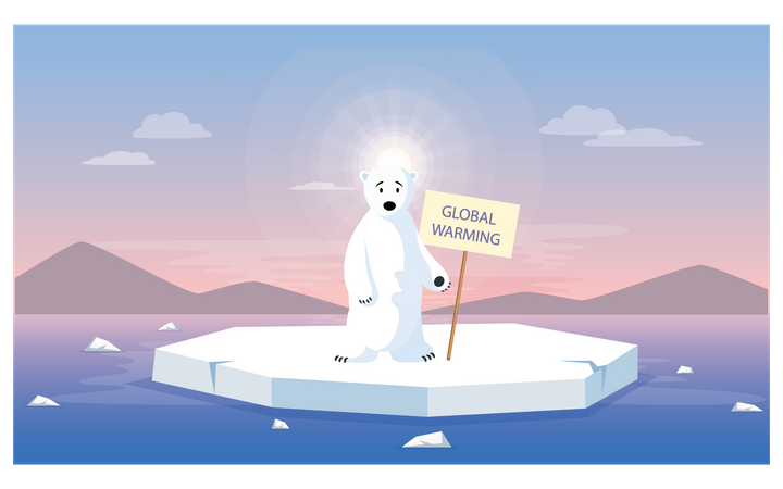 Polar bear asking for help due to glacier melting Illustration