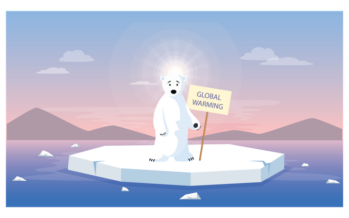 Polar bear asking for help due to glacier melting  Illustration