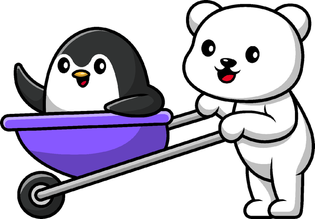 Polar Bear Bring Penguin With Trolley  Illustration