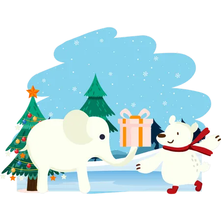Polar bear celebrating Christmas holiday  Illustration