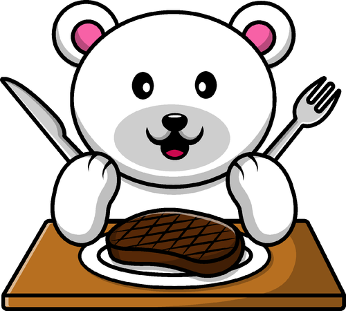 Polar Bear Eat Steak  Illustration