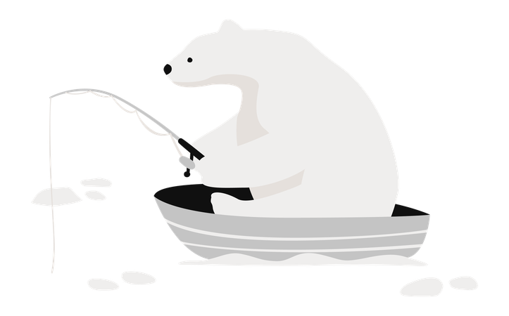 Polar Bear Fishing On A Boat  イラスト