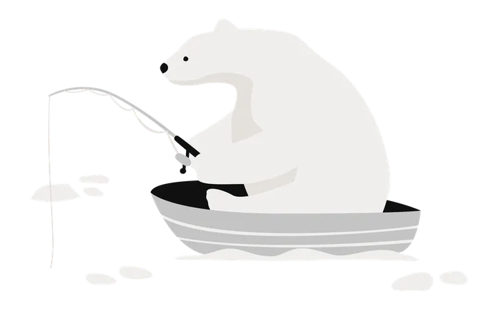 Polar Bear Fishing On A Boat  Illustration
