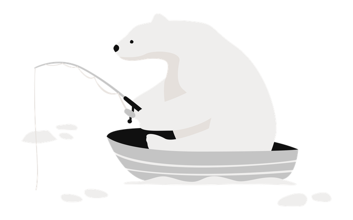 Polar Bear Fishing On A Boat  일러스트레이션