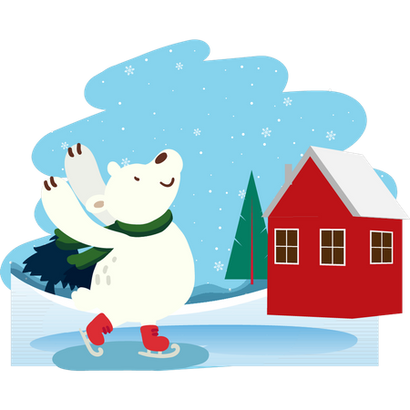 Polar bear ice skating  Illustration
