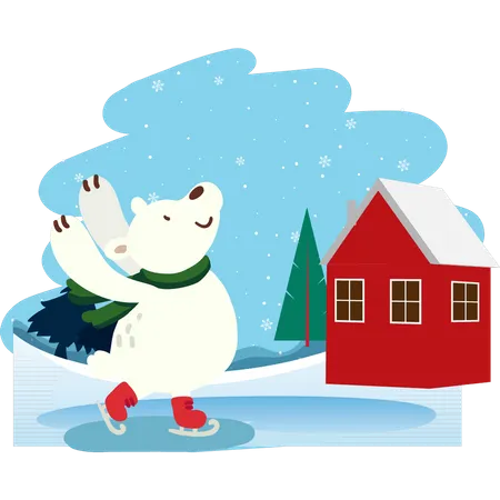 A Polar Bear Is Ice Skating Illustration