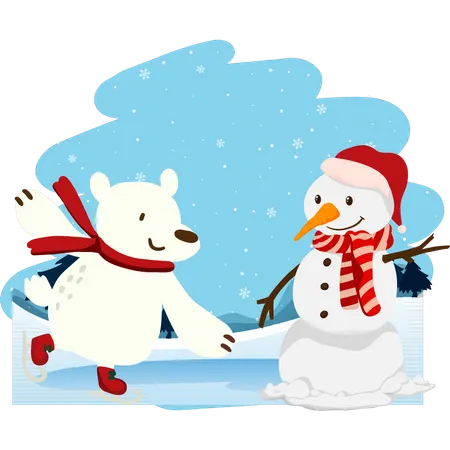 A Polar Bear Is Ice Skating Illustration