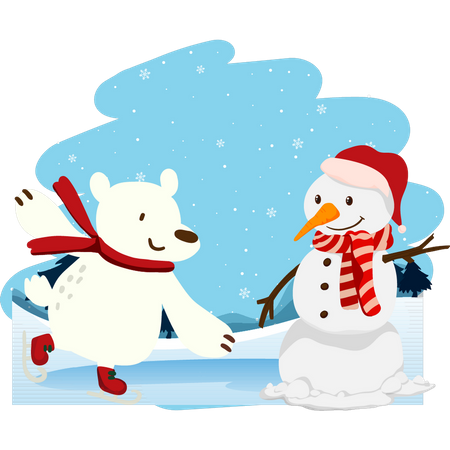 Polar bear ice skating  Illustration