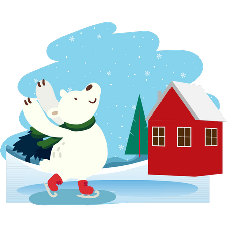Polar bear ice skating Illustration