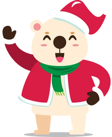 Polar bear in Santa costume greeting  Illustration