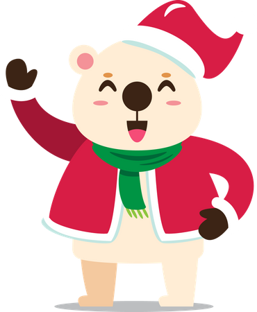 Polar bear in Santa costume greeting  Illustration