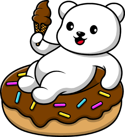 Polar Bear Sitting On Doughnut  Illustration