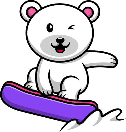 Polar Bear Snowboarding  Illustration