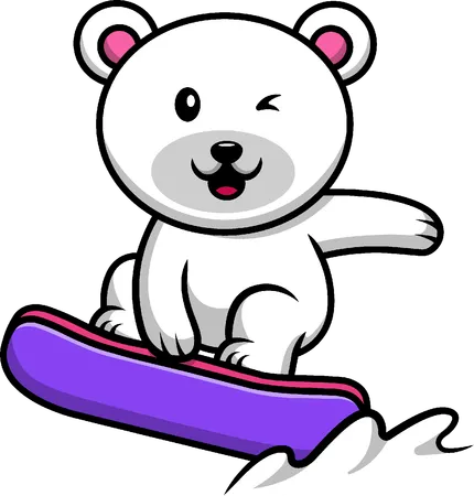 Polar Bear Snowboarding  Illustration