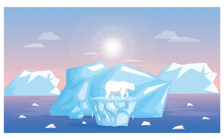 Polar bear suffering dur to global warming heating Illustration