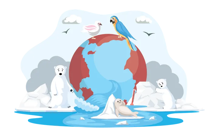 Polar bears suffering due to climate change  イラスト