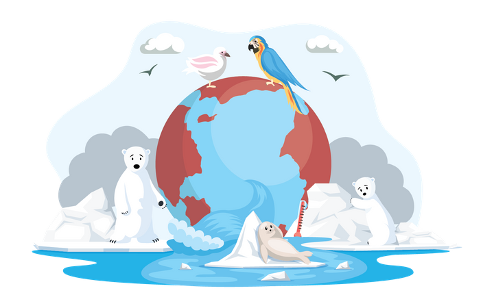 Polar bears suffering due to climate change  Illustration