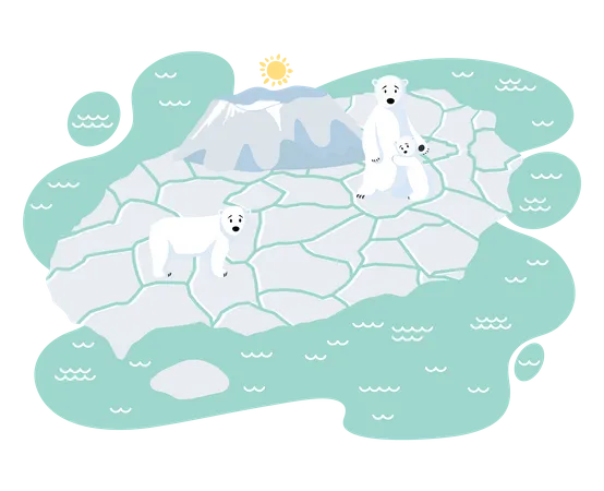 Polar bears suffering from temperature rise Illustration