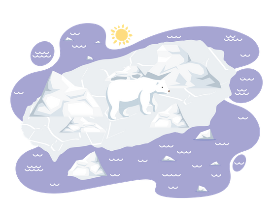 Polar being suffering from ice melting Illustration