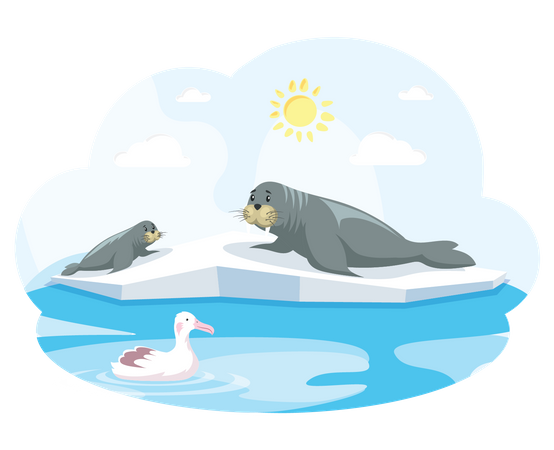 Polar region mammals suffering from rising heat  Illustration