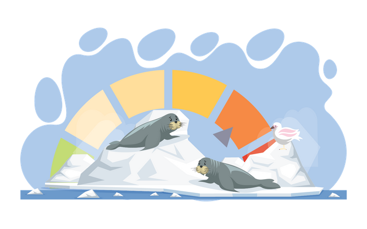 Polar seals suffering due to rising temperature  Illustration