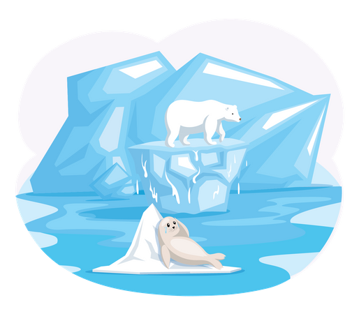 Eisschmelze verursacht Schmerzen bei Polartieren  Illustration