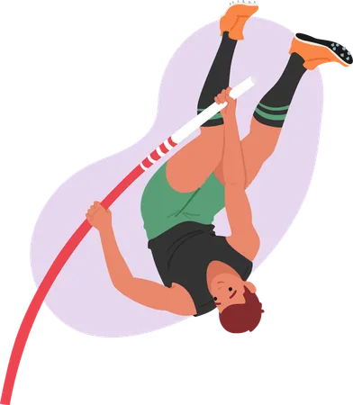 Pole Vaulter Soars Over Height Combines Speed Strength And Precision Athlete With A Flexible Pole Showcasing Mastery Of Technique In This Exhilarating Track And Field Event Vector Illustration Illustration