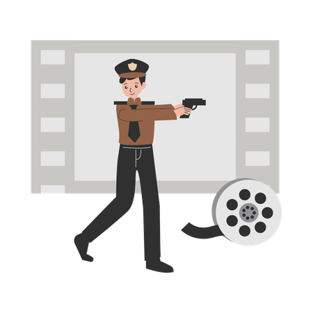 Police actor performing in action movie  Illustration