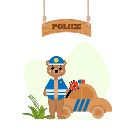 Police bear with police car Illustration