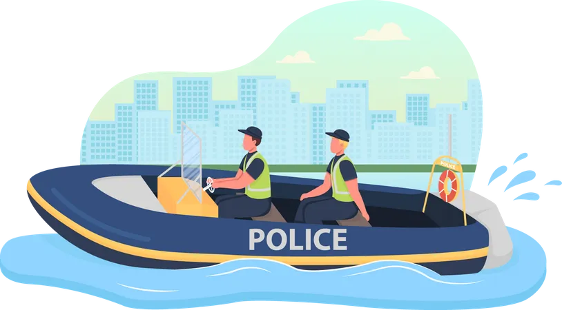 Police boat patrol  Illustration