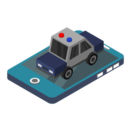 スマートフォンでパトカーを見る  イラスト