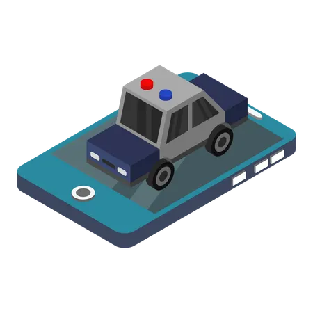 スマートフォンでパトカーを見る  イラスト