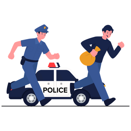 Police Chasing thief  Illustration