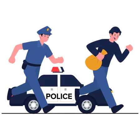 Police Chasing thief  Illustration