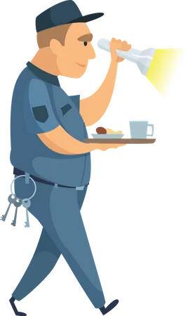 Police guard with food and torch  Illustration