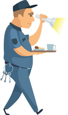 Police guard with food and torch  Illustration