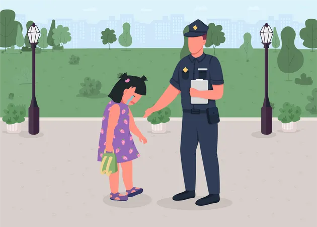 Police Helping children Illustration