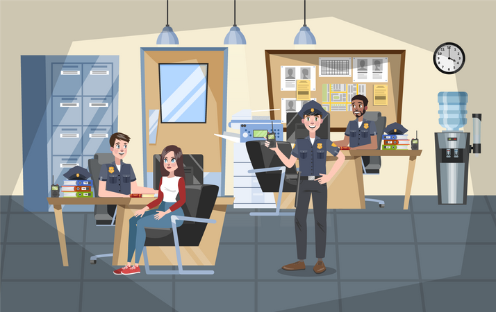 Police in police station  Illustration