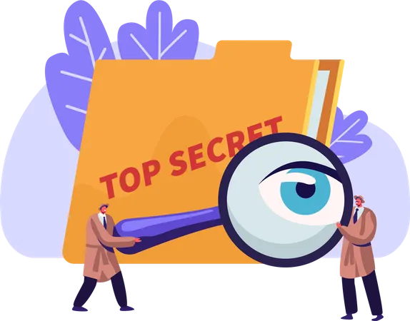Police Intelligence Service Spies Watchers Searching For Top Secret Files With Magnifier Glass Police Private Detectives At Work Investigating And Solving Crimes Cartoon Flat Vector Illustration 일러스트레이션