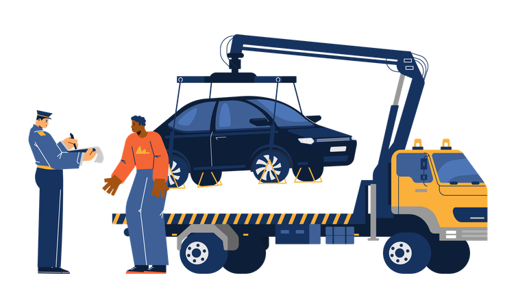 Police issues fine to car owner for improper parking  Illustration