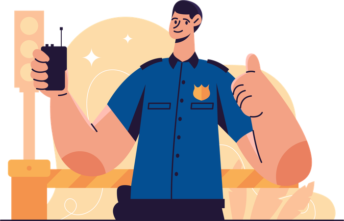 Police man holding walkie talkie  Illustration