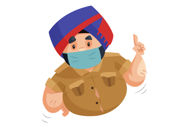 Police man is wearing surgical mask giving suggestion for wear mask  イラスト