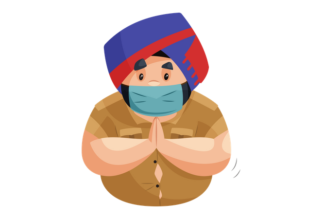 Police man is wearing surgical mask  Illustration